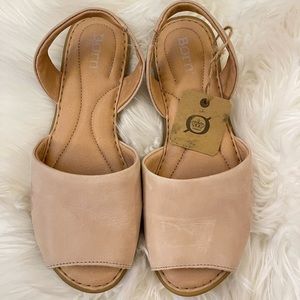 New, never used in tan, strapped sandals